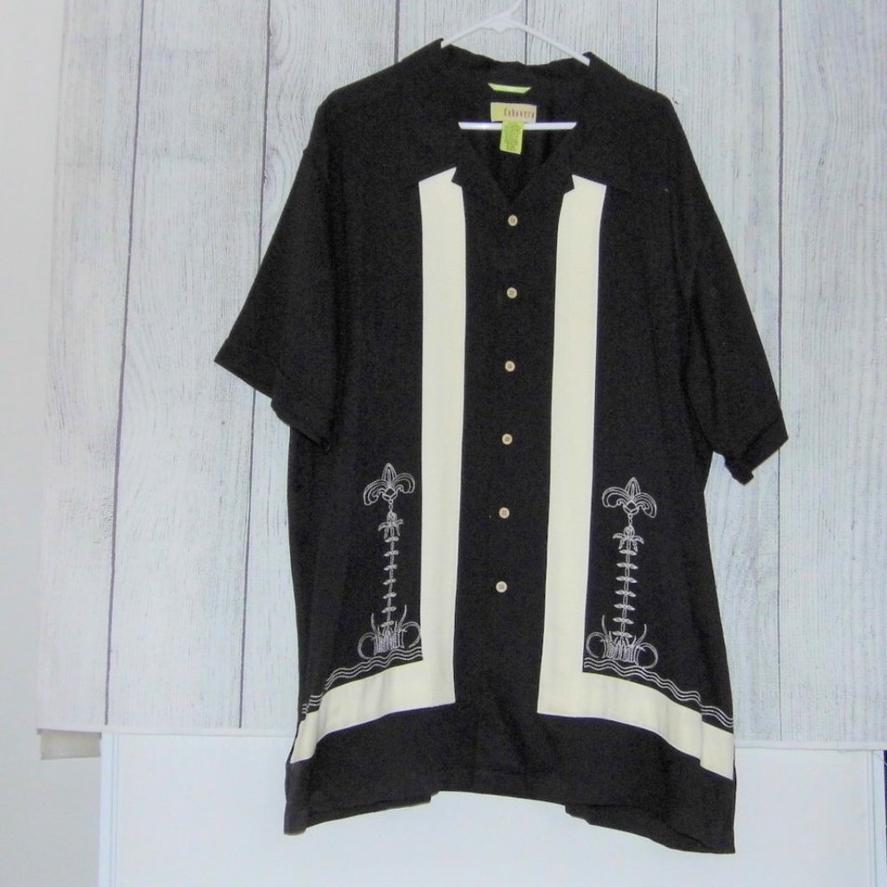 Cubavera Black Button Down Shirt Rayon/Polyester Blend Mens 1X